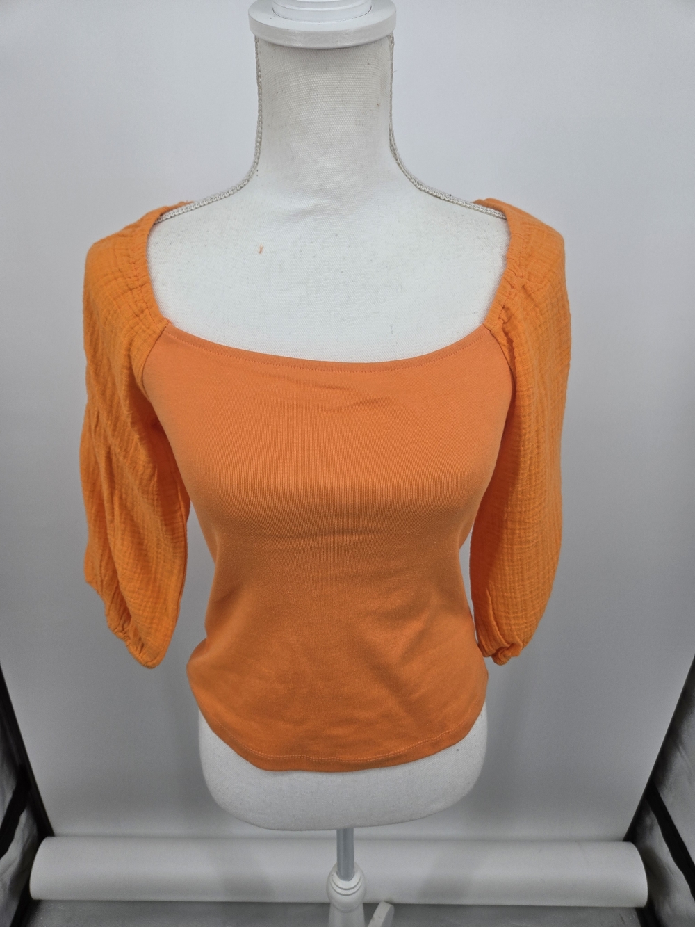 Sanctuary Orange Square Neck Puff Sleeve Crop Top Small NWT (6750)
